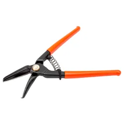 Cizalla metálica tradicional/industrial de corte recto y a la derecha con dos hojas finas y resorte de retorno de 270 mm