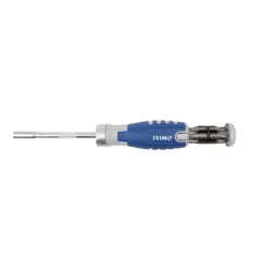 Destornillador de carraca con compartimento para 12 puntas 1/4"