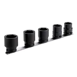 Juego 5 vasos impacto 1/2" hexagonales en rail, 17-27mm