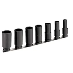Juego 7 vasos de impacto 1/2" hexagonales en rail, 10-27mm