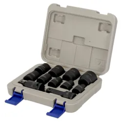 Juego de 11 vasos hexagonales de impacto de 1/2", en caja de plástico