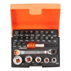 Juego de puntas y vasos estándar de 1/4" para tornillo de cabeza ranurada/ Phillips/Pozidriv/TORX®/Hex - 26 piezas
