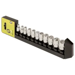 Juego de vasos 1/4" en rail, 11 piezas