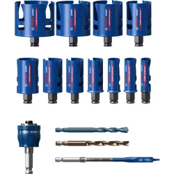 Set de sierra de corona EXPERT Construction Material de 20/22/25/32/35/40/44/51/60/68/76 mm, 15 unidades